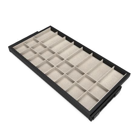  KIT DE CAJÓN ORGANIZADOR Y BASTIDOR DE GUÍAS CON CIERRE SUAVE PARA ARMARIOS, REGULABLE, MÓDULO 900MM, NEGRO TEXTUR