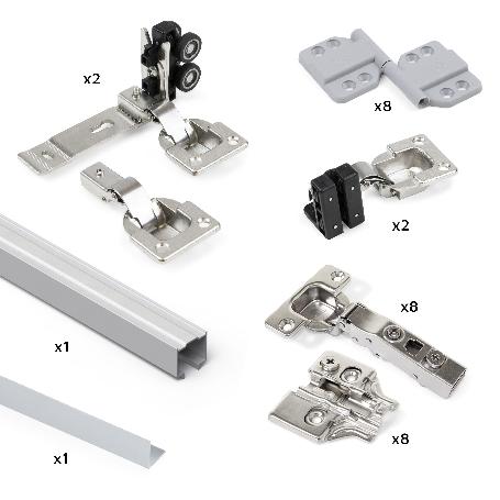 EMUCA KIT DE HERRAJES PARA ARMARIO DE 2 PUERTAS CORREDERAS PLEGABLES Y CIERRE SUAVE TWOFOLD, PARA 4 TABLEROS NO INC