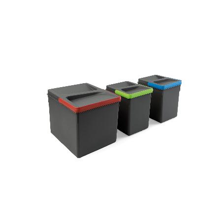  KIT DE CONTENEDORES DE RECICLAJE PARA CAJÓN DE COCINA RECYCLE ALTURA 216MM, 1X12LITROS, 2X6LITROS, PLÁSTICO GRIS A