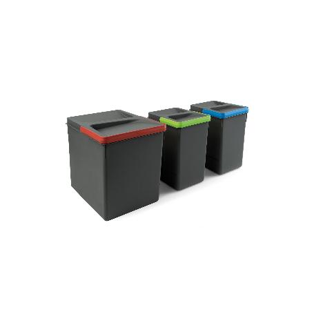 EMUCA KIT DE CONTENEDORES DE RECICLAJE PARA CAJÓN DE COCINA RECYCLE ALTURA 266MM, 1X15LITROS, 2X7LITROS, PLÁSTICO G