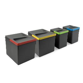 EMUCA KIT DE CONTENEDORES DE RECICLAJE PARA CAJÓN DE COCINA RECYCLE ALTURA 216MM, 2X12LITROS, 2X6LITROS, PLÁSTICO G