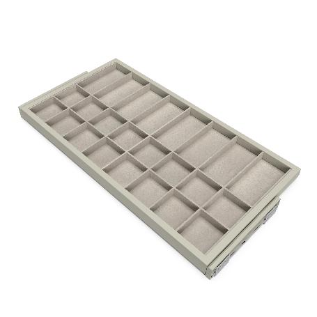  KIT DE CAJÓN ORGANIZADOR CON BASTIDOR DE GUÍAS CON CIERRE SUAVE PARA ARMARIOS, REGULABLE, MÓDULO 900MM, GRIS PIEDR