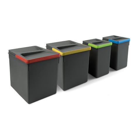 EMUCA KIT DE CONTENEDORES DE RECICLAJE PARA CAJÓN DE COCINA RECYCLE ALTURA 266MM, 2X15LITROS, 2X7LITROS, PLÁSTICO G