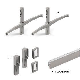  KIT DE SOPORTES PARA 4 ESTANTES DE MADERA Y 1 BARRA DE COLGAR DE LONGITUD 1M ZERO, ALUMINIO Y ZAMAK Y PLÁSTICO, PI