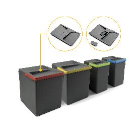 EMUCA CONTENEDORES PARA CAJÓN DE COCINA RECYCLE CON TAPA ANTI OLORES, ALTURA 216MM, 2X12LITROS, 2X6LITROS, PLÁSTICO