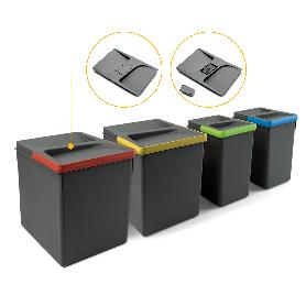 EMUCA CONTENEDORES PARA CAJÓN DE COCINA RECYCLE CON TAPA ANTI OLORES, ALTURA 266, 2X15LITROS, 2X7LITROS, PLÁSTICO G