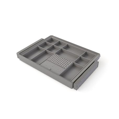 EMUCA KIT DE CAJÓN ORGANIZADOR Y BASTIDOR REGULABLE QUARTZ PARA ARMARIOS, GUÍAS DE CIERRE SUAVE Y EXTRACCIÓN TOTAL,