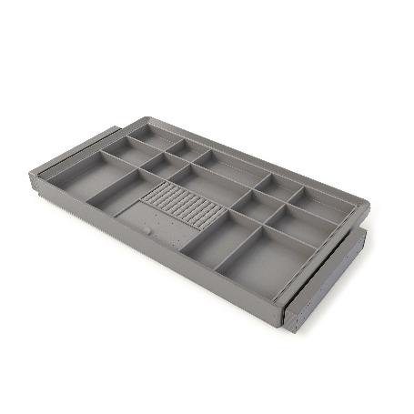 EMUCA KIT DE CAJÓN ORGANIZADOR Y BASTIDOR REGULABLE QUARTZ PARA ARMARIOS, GUÍAS DE CIERRE SUAVE Y EXTRACCIÓN TOTAL,