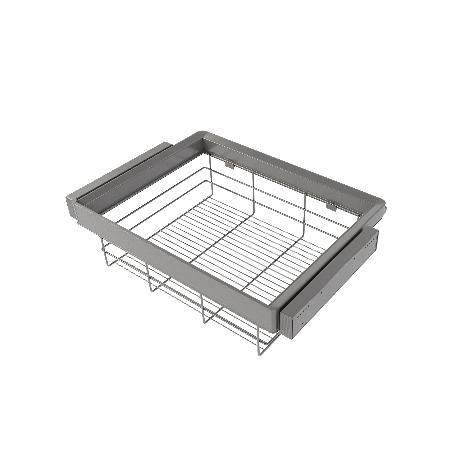 EMUCA KIT DE CAJÓN DE ALAMBRE Y BASTIDOR REGULABLE QUARTZ PARA ARMARIOS, GUÍAS DE CIERRE SUAVE Y EXTRACCIÓN TOTAL, 