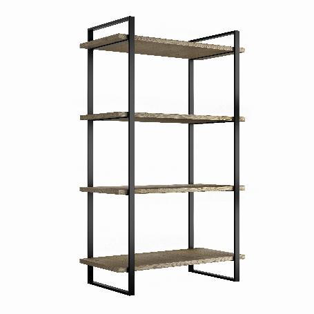 EMUCA KIT DE ESTANTERÍA LADER CON ESTRUCTURA Y ESTANTES, ALTURA 1150MM, ACERO, PINTADO NEGRO Y MADERA