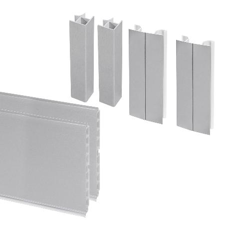 EMUCA LOTE DE 2 ZÓCALOS PARA COCINA PLASLINE CON ACCESORIOS DE UNIÓN, ALTURA 150MM, 2 BARRAS DE LOGNITUD 2.35M, PLÁ