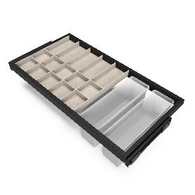EMUCA KIT DE CAJÓN ORGANIZADOR, BANDEJA AUXILIAR Y BASTIDOR DE GUÍAS CON CIERRE SUAVE PARA ARMARIOS, REGULABLE, MÓD