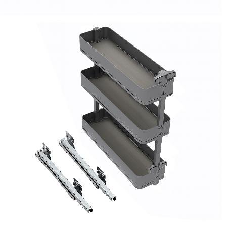 EMUCA BOTELLERO LATERAL EXTRAÍBLE HARMONY CON CIERRE SUAVE, MÓDULO ANCHO 200MM ALTO 800MM, ACERO Y MADERA, GRIS ANT